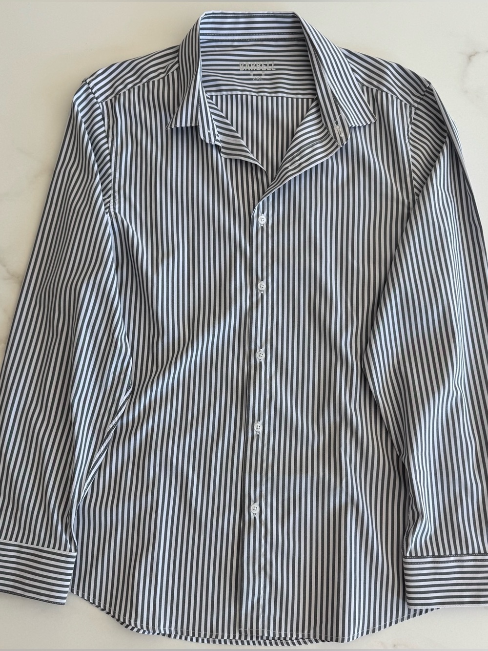 Men's Slim Fit Black and White Striped Dress Shirt